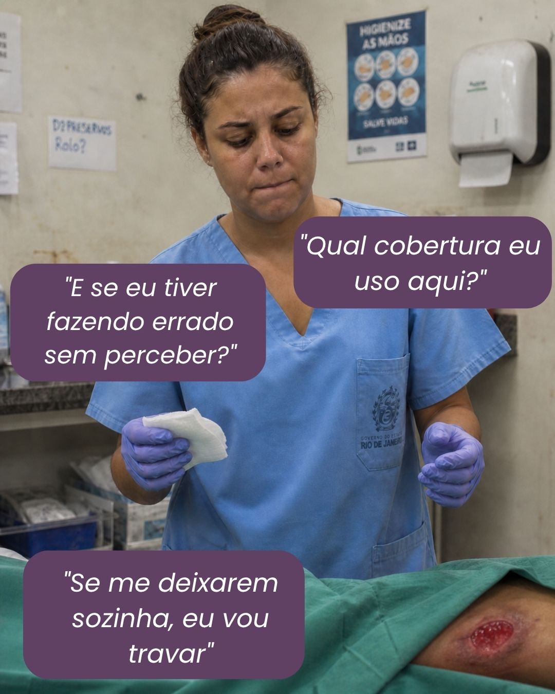 Enfermeira olhando para ferida